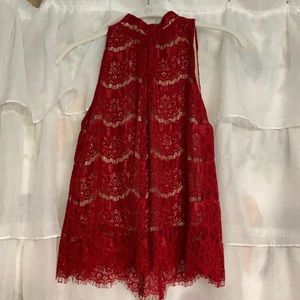 Love fire XS lacy, red high- neck blouse